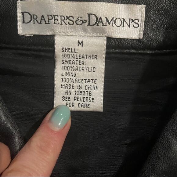 Y2K Black Leather Mixed Knit Zip Up Minimalist Timeless Jacket Womens M Comfort - Picture 2 of 4